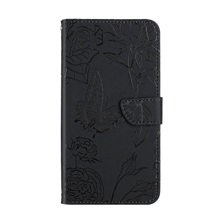For Honor X9b HT03 Skin Feel Butterfly Embossed Flip Leather Phone Case(Black)