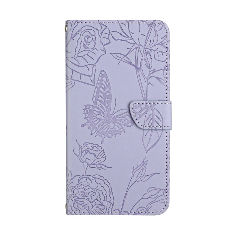 For Honor X9b HT03 Skin Feel Butterfly Embossed Flip Leather Phone Case(Purple)