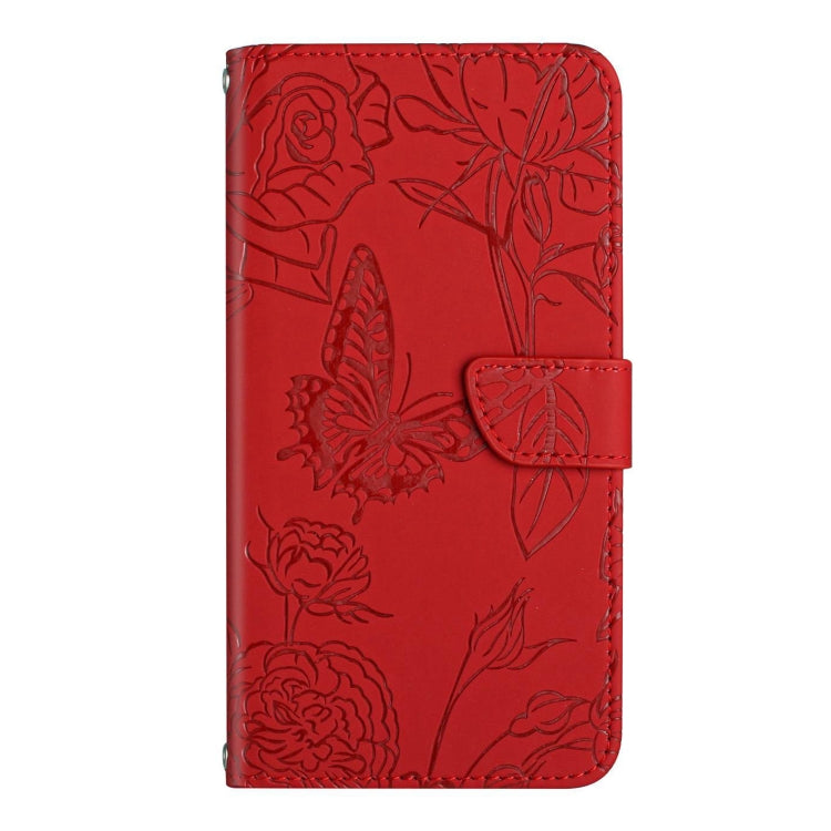 For Honor X8b HT03 Skin Feel Butterfly Embossed Flip Leather Phone Case(Red)