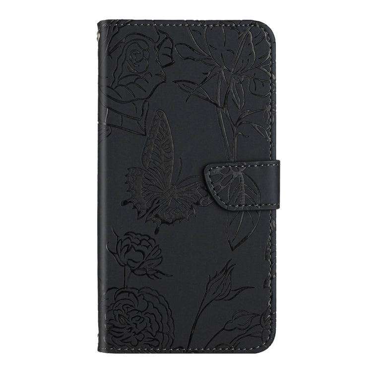 For Honor X8b HT03 Skin Feel Butterfly Embossed Flip Leather Phone Case(Black)