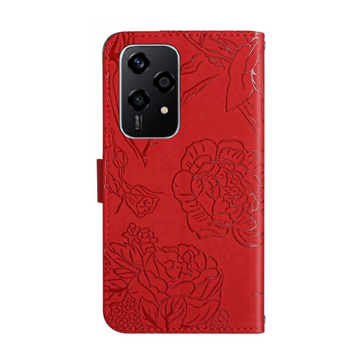 For Honor 200 Lite Global HT03 Skin Feel Butterfly Embossed Flip Leather Phone Case(Red)