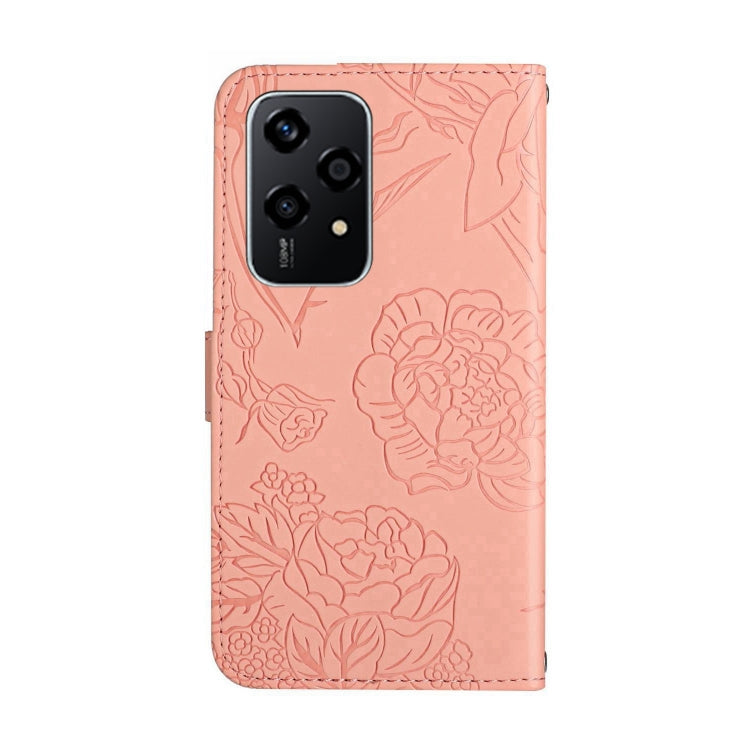 For Honor 200 Lite Global HT03 Skin Feel Butterfly Embossed Flip Leather Phone Case(Pink)