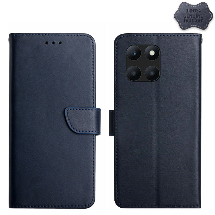 For Honor X8b HT02 Genuine Leather Fingerprint-proof Flip Phone Case(Blue)