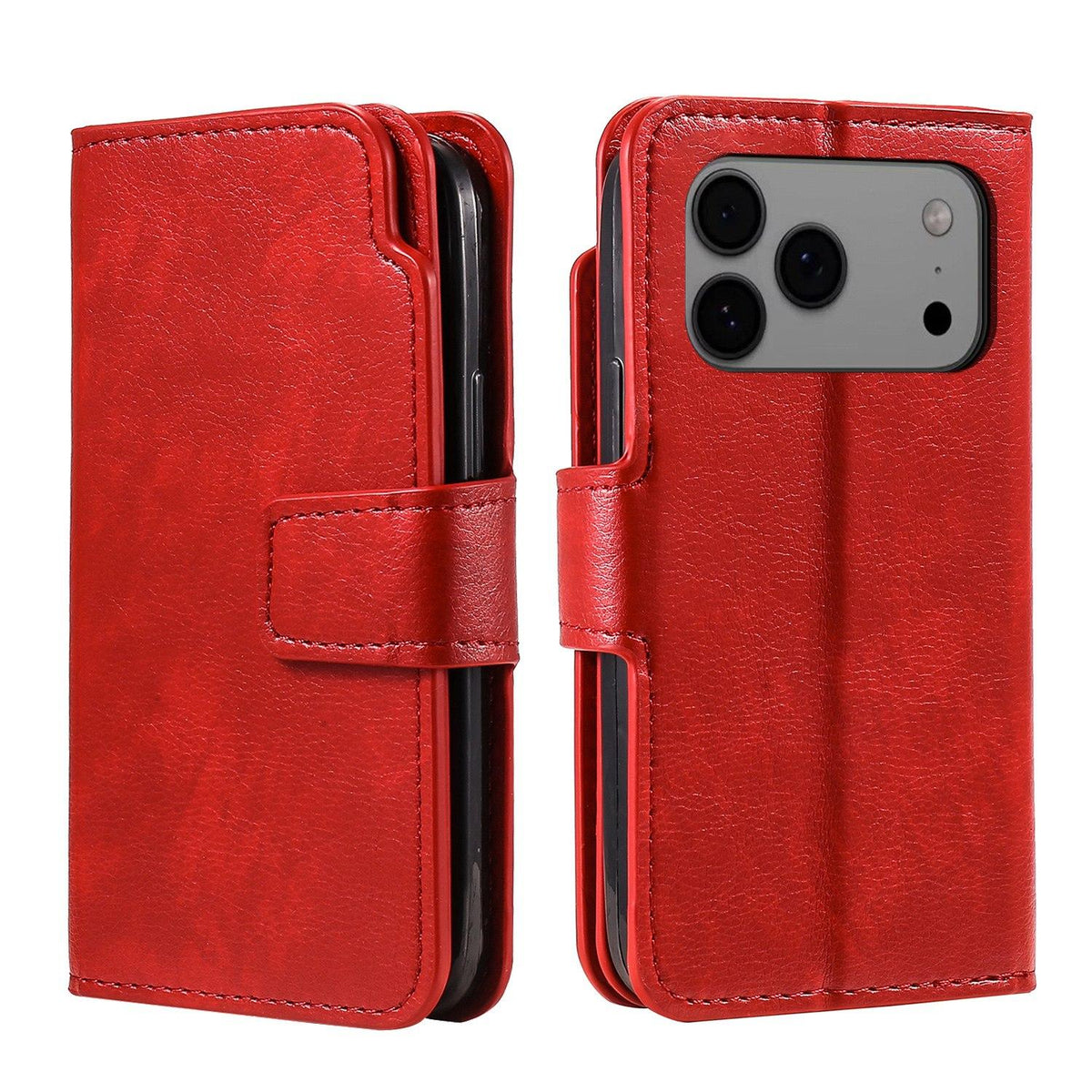 Compatible with iPhone 18 Pro Max Tri-Fold 9-Card Wallets Leather Phone Case - Red