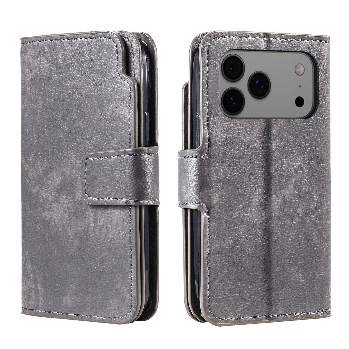 Compatible with iPhone 18 Pro Max Tri-Fold 9-Card Wallets Leather Phone Case - Grey
