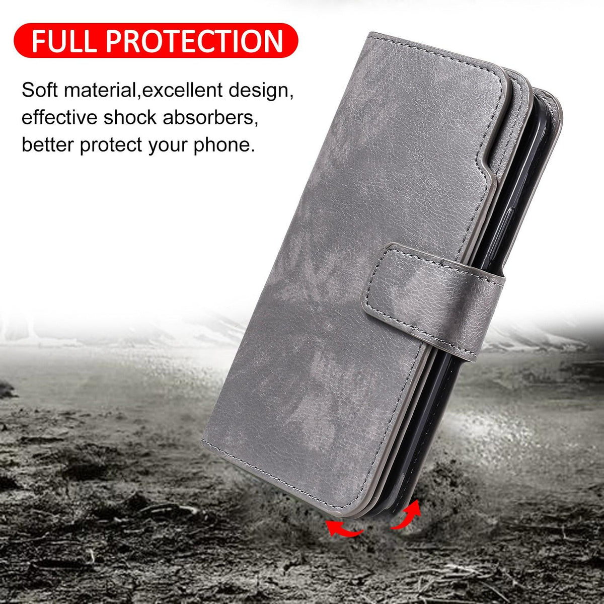 Compatible with iPhone 18 Pro Max Tri-Fold 9-Card Wallets Leather Phone Case - Grey