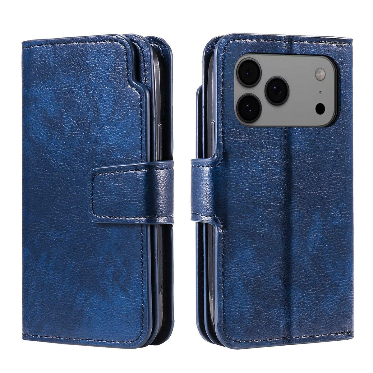 Compatible with iPhone 18 Pro Max Tri-Fold 9-Card Wallets Leather Phone Case - Blue