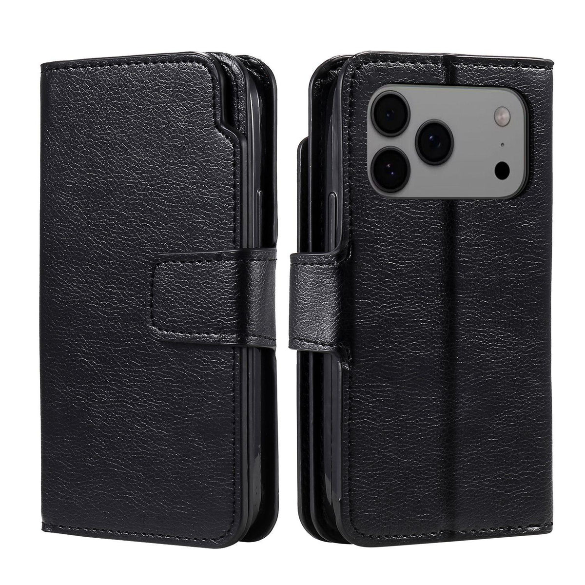 Compatible with iPhone 18 Pro Max Tri-Fold 9-Card Wallets Leather Phone Case - Black
