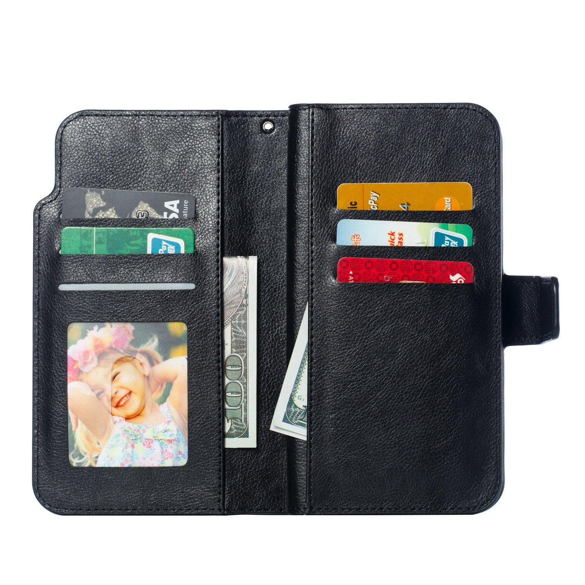 Compatible with iPhone 18 Pro Max Tri-Fold 9-Card Wallets Leather Phone Case - Black