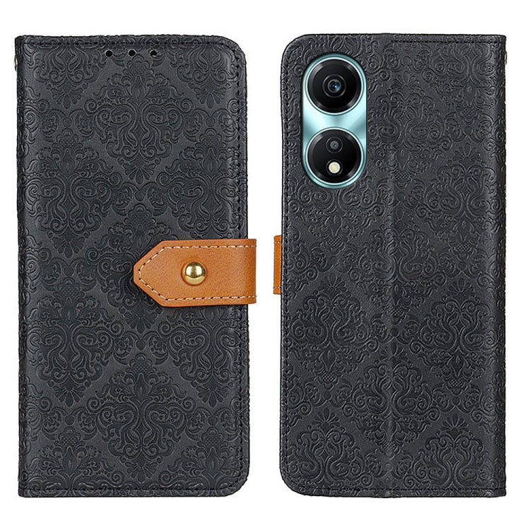For Honor X5 Plus European Floral Embossed Leather Phone Case(Black)