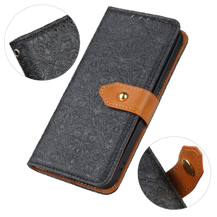 For Honor X5 Plus European Floral Embossed Leather Phone Case(Black)