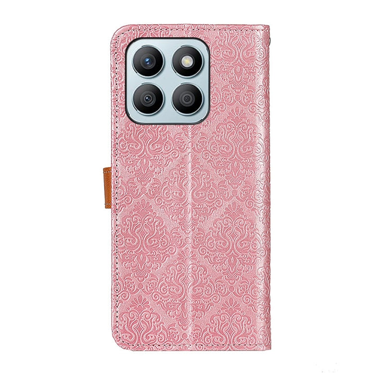 For Honor X8b European Floral Embossed Leather Phone Case(Pink)