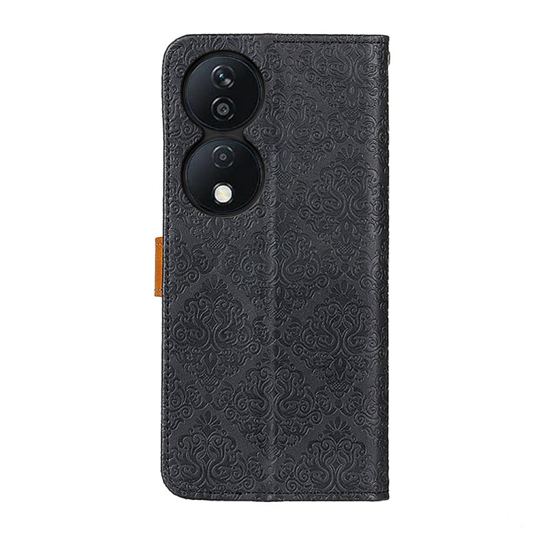 For Honor X7b European Floral Embossed Leather Phone Case(Black)
