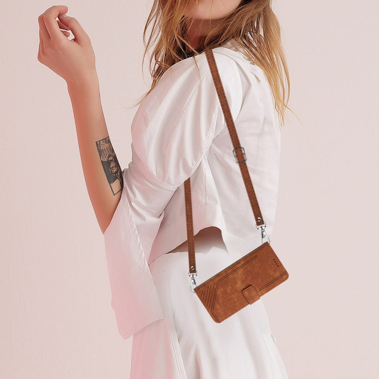 For Honor X8b Skin Feel Stripe Pattern Leather Phone Case with Lanyard(Brown)