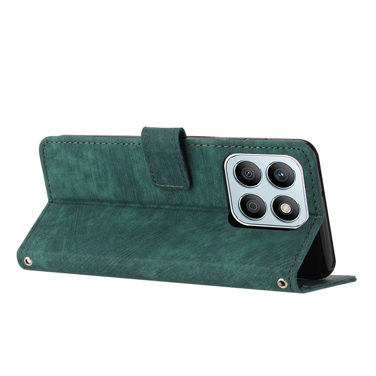 For Honor X8b Skin Feel Stripe Pattern Leather Phone Case with Lanyard(Green)