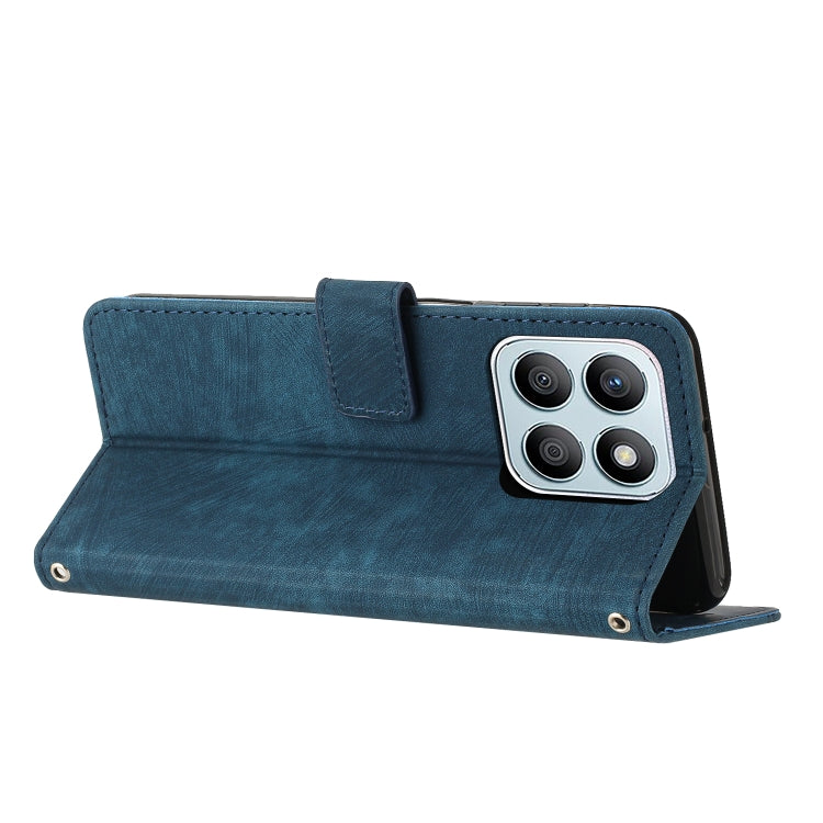 For Honor X8b Skin Feel Stripe Pattern Leather Phone Case with Lanyard(Blue)