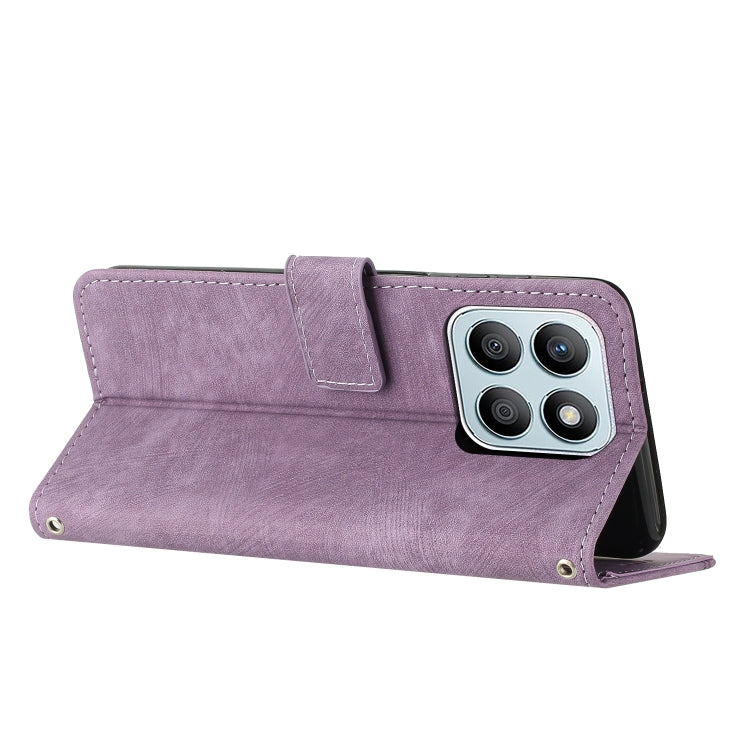 For Honor X8b Skin Feel Stripe Pattern Leather Phone Case with Lanyard(Purple)