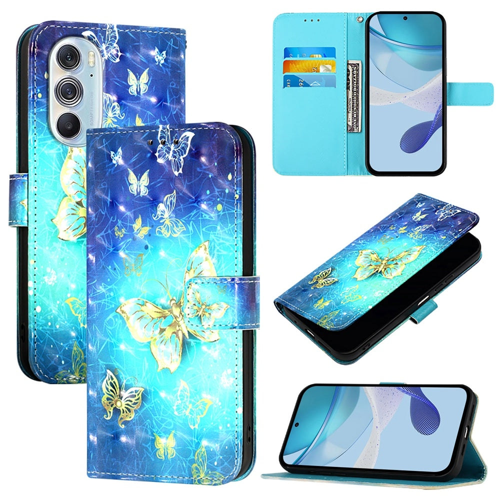 For Motorola Edge X30 / Edge 30 Pro 3D Painting Horizontal Flip Leather Phone Case(Golden Butterfly)