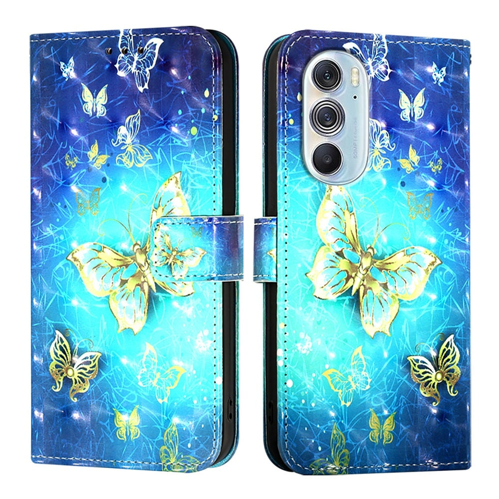For Motorola Edge X30 / Edge 30 Pro 3D Painting Horizontal Flip Leather Phone Case(Golden Butterfly)