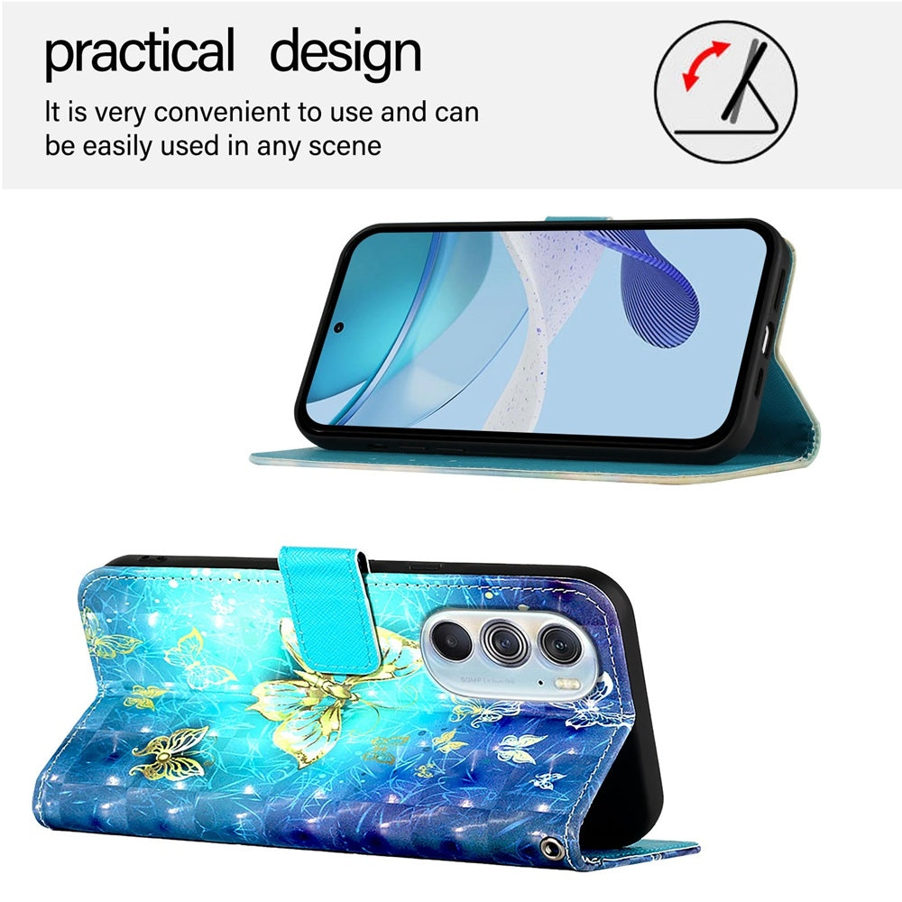 For Motorola Edge X30 / Edge 30 Pro 3D Painting Horizontal Flip Leather Phone Case(Golden Butterfly)