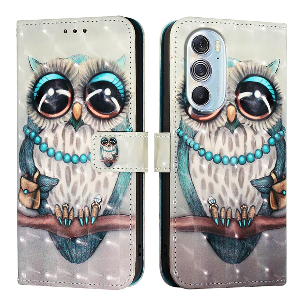 For Motorola Edge X30 / Edge 30 Pro 3D Painting Horizontal Flip Leather Phone Case(Grey Owl)