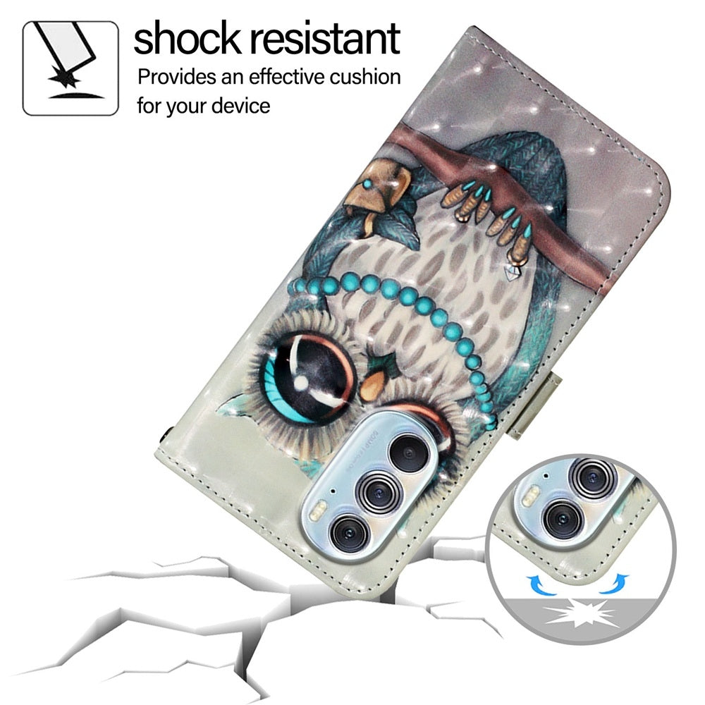 For Motorola Edge X30 / Edge 30 Pro 3D Painting Horizontal Flip Leather Phone Case(Grey Owl)