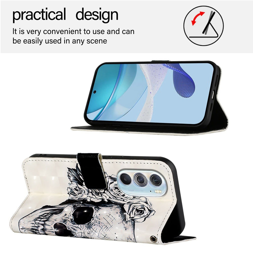 For Motorola Edge X30 / Edge 30 Pro 3D Painting Horizontal Flip Leather Phone Case(Skull)
