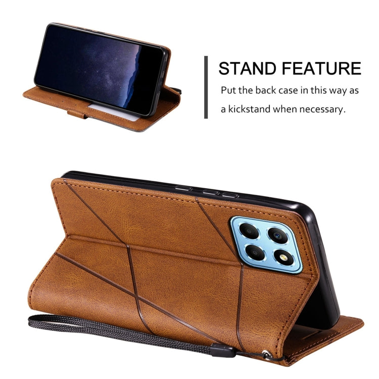 For Honor X8 5G Skin Feel Splicing Leather Phone Case(Brown)