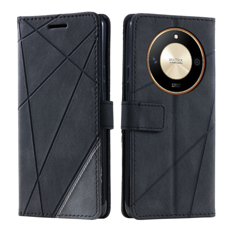 For Honor X50 Skin Feel Splicing Leather Phone Case(Black)