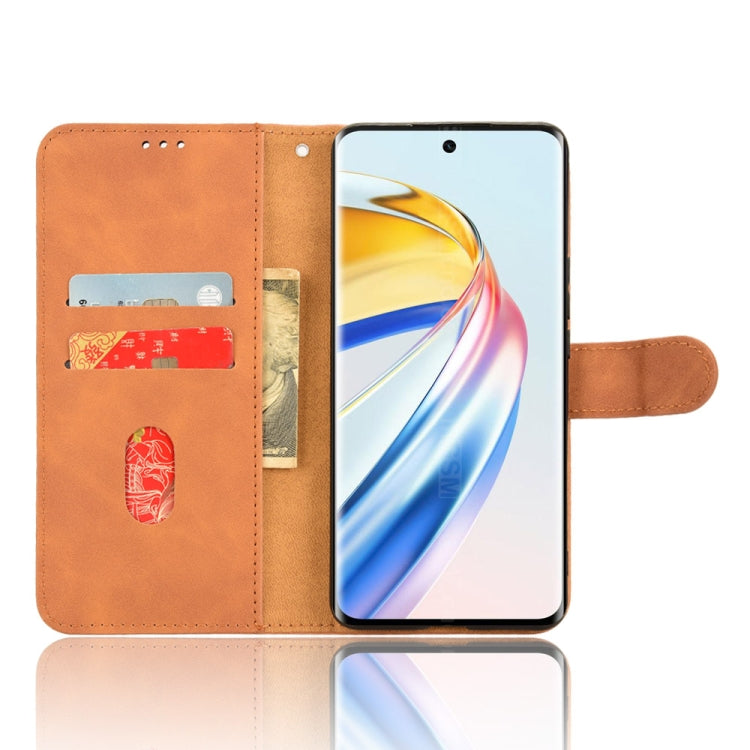 For Honor X9b Skin Feel Magnetic Flip Leather Phone Case(Brown)