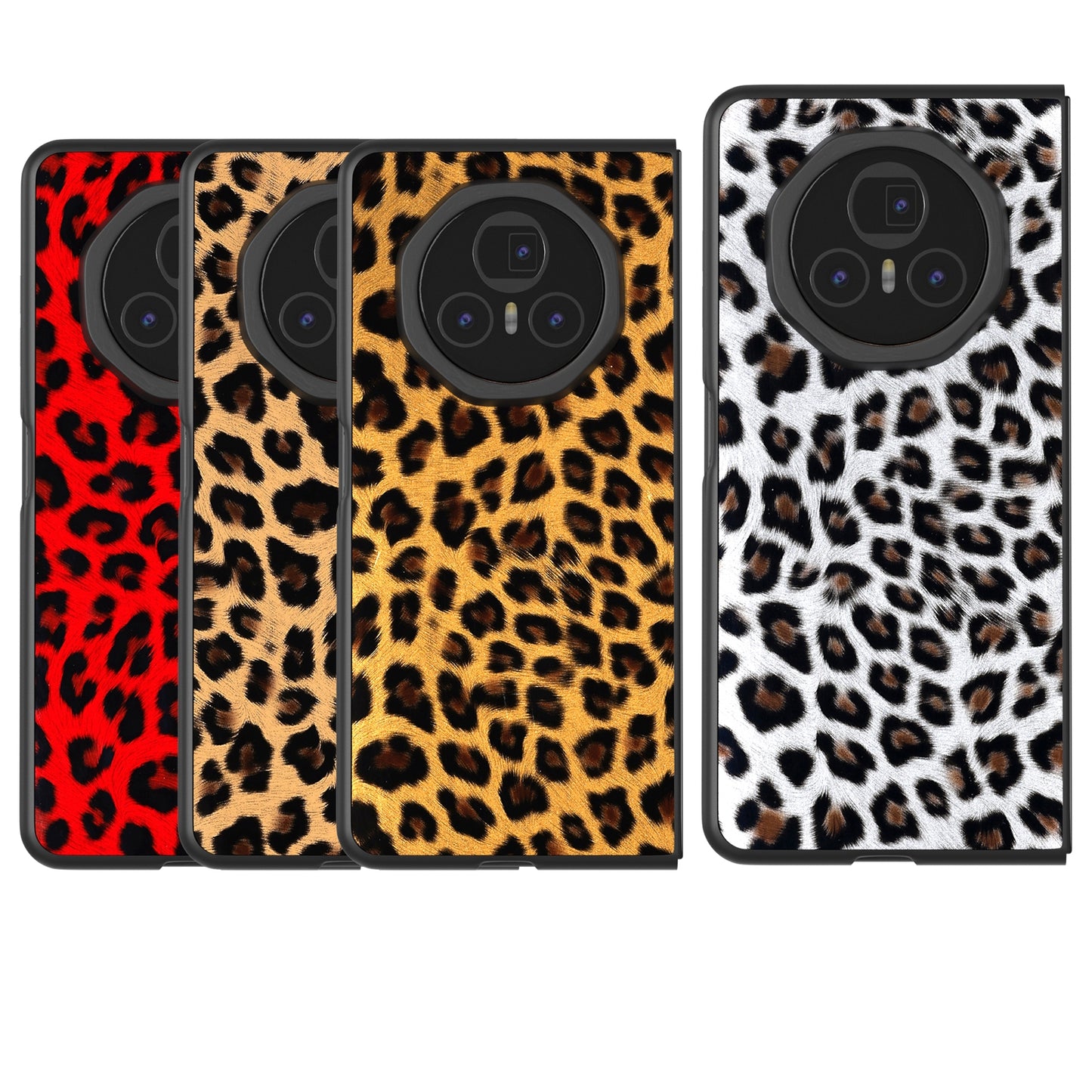 For Honor Magic V3 Black Edge Leopard PU Phone Case(Golden)