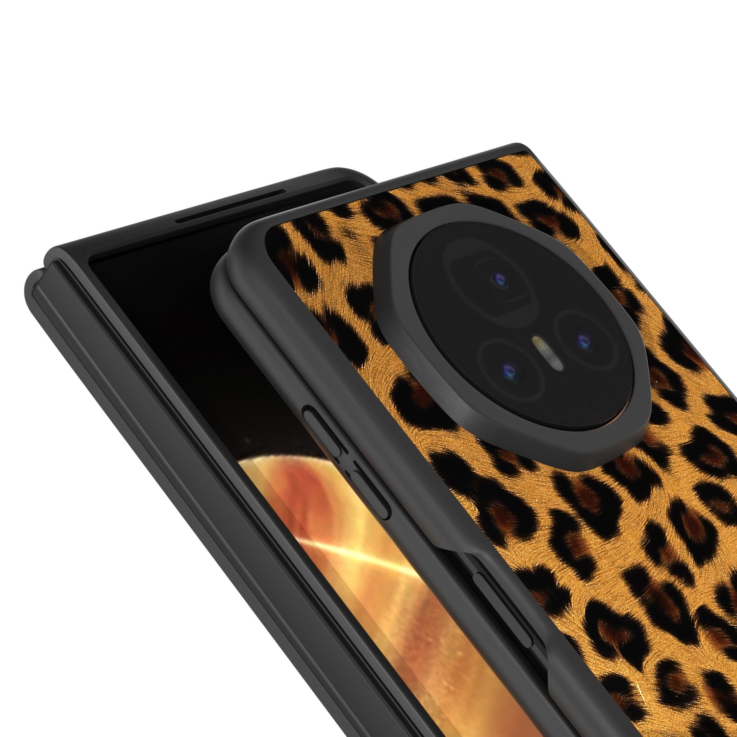 For Honor Magic V3 Black Edge Leopard PU Phone Case(Leopard)