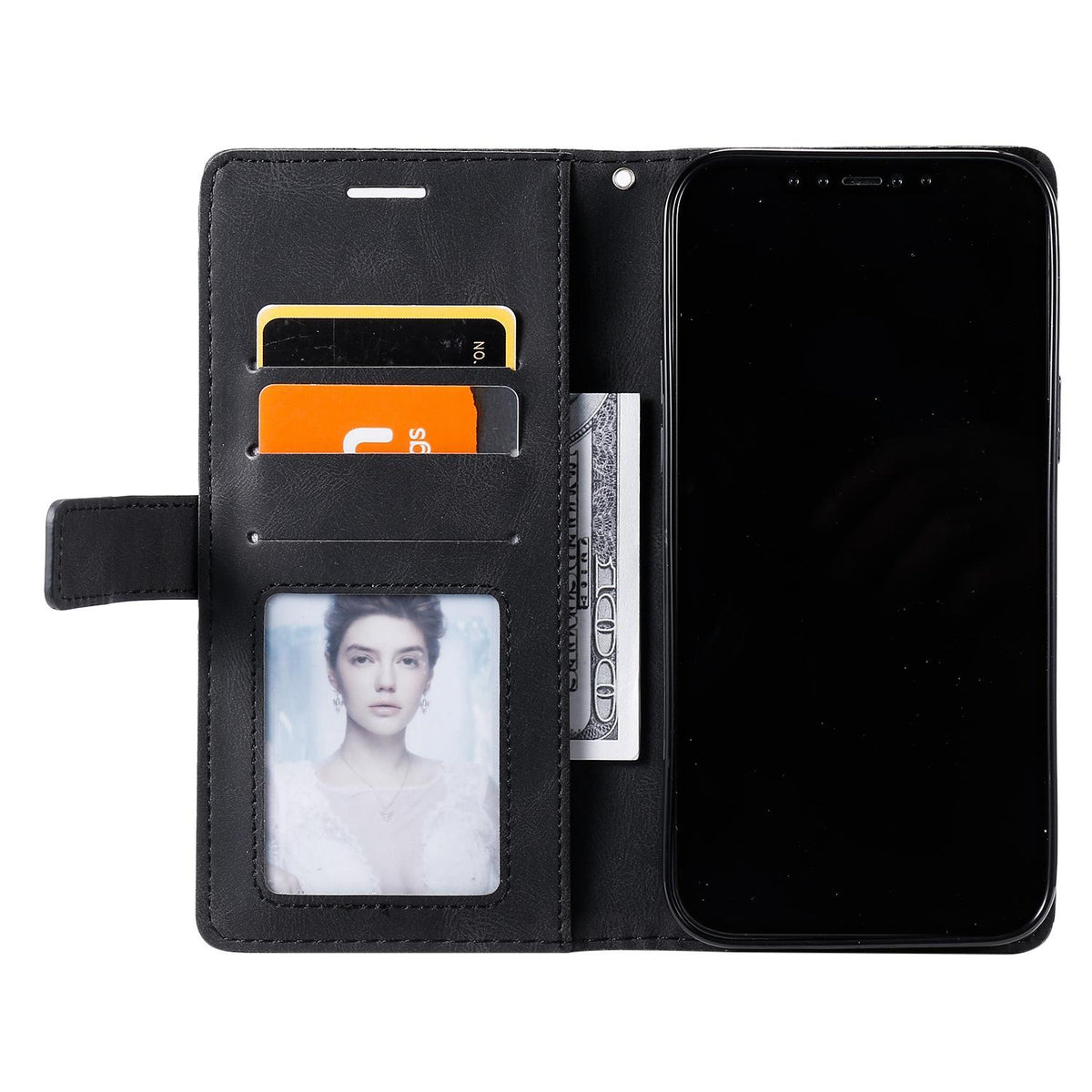 Compatible with iPhone 18 Pro Skin Feel Splicing Leather Phone Case - Black