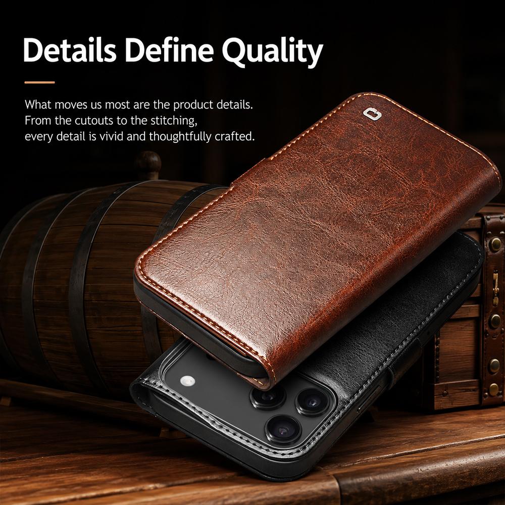 Compatible with iPhone 18 Pro Max QIALINO Classic 103 Buckle Leather Phone Case - Black