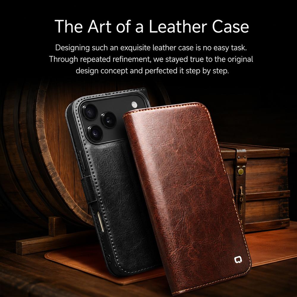 Compatible with iPhone 18 Pro Max QIALINO Classic 103 Buckle Leather Phone Case - Black