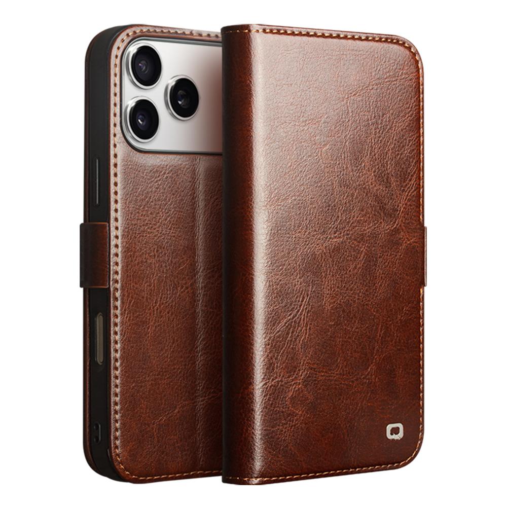 Compatible with iPhone 18 Pro Max QIALINO Classic 103 Buckle Leather Phone Case - Brown