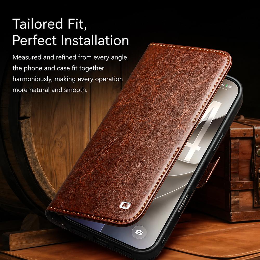 Compatible with iPhone 18 Pro Max QIALINO Classic 103 Buckle Leather Phone Case - Brown