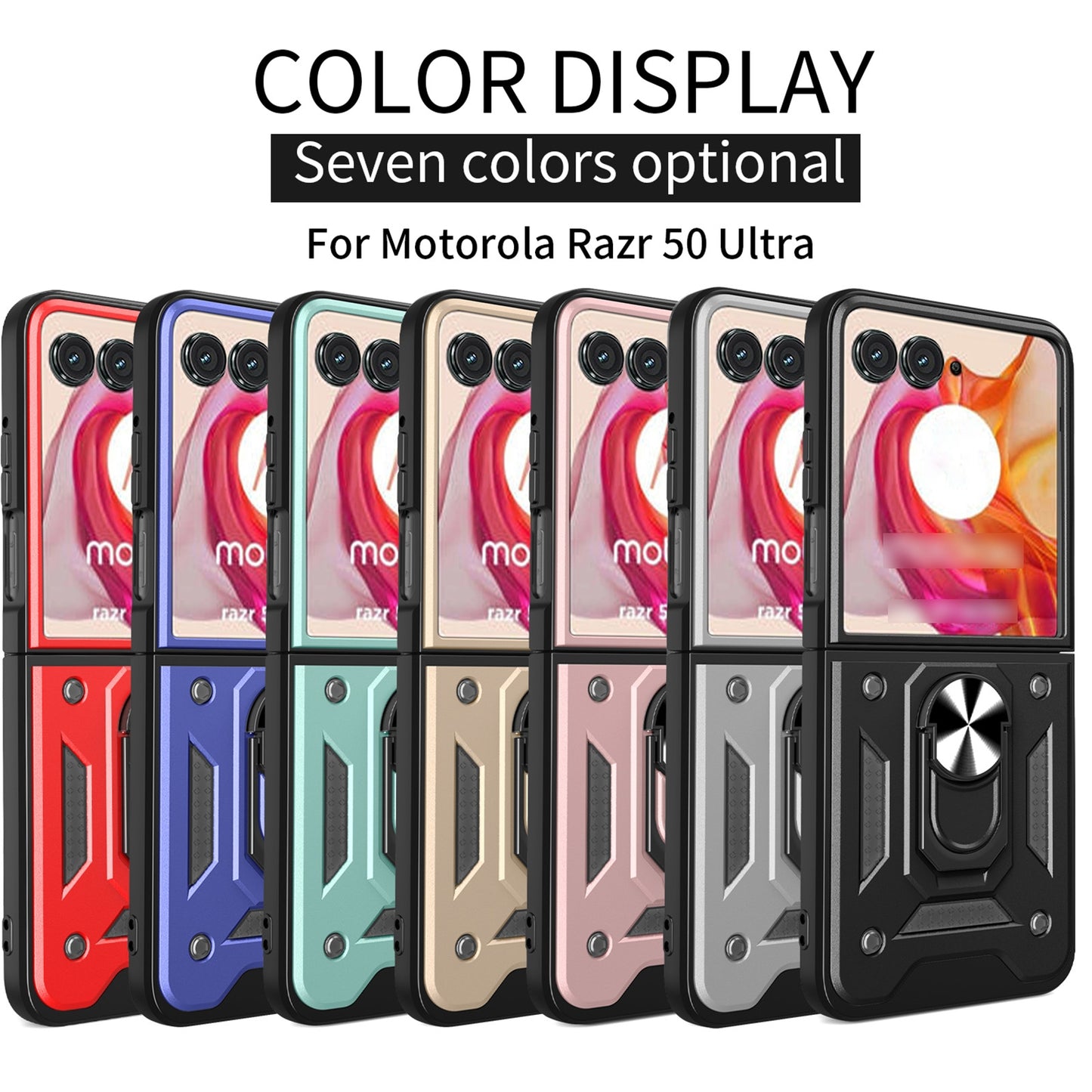 For Motorola Razr 50 Ultra Armor Ring Holder TPU Hybrid PC Phone Case(Red)