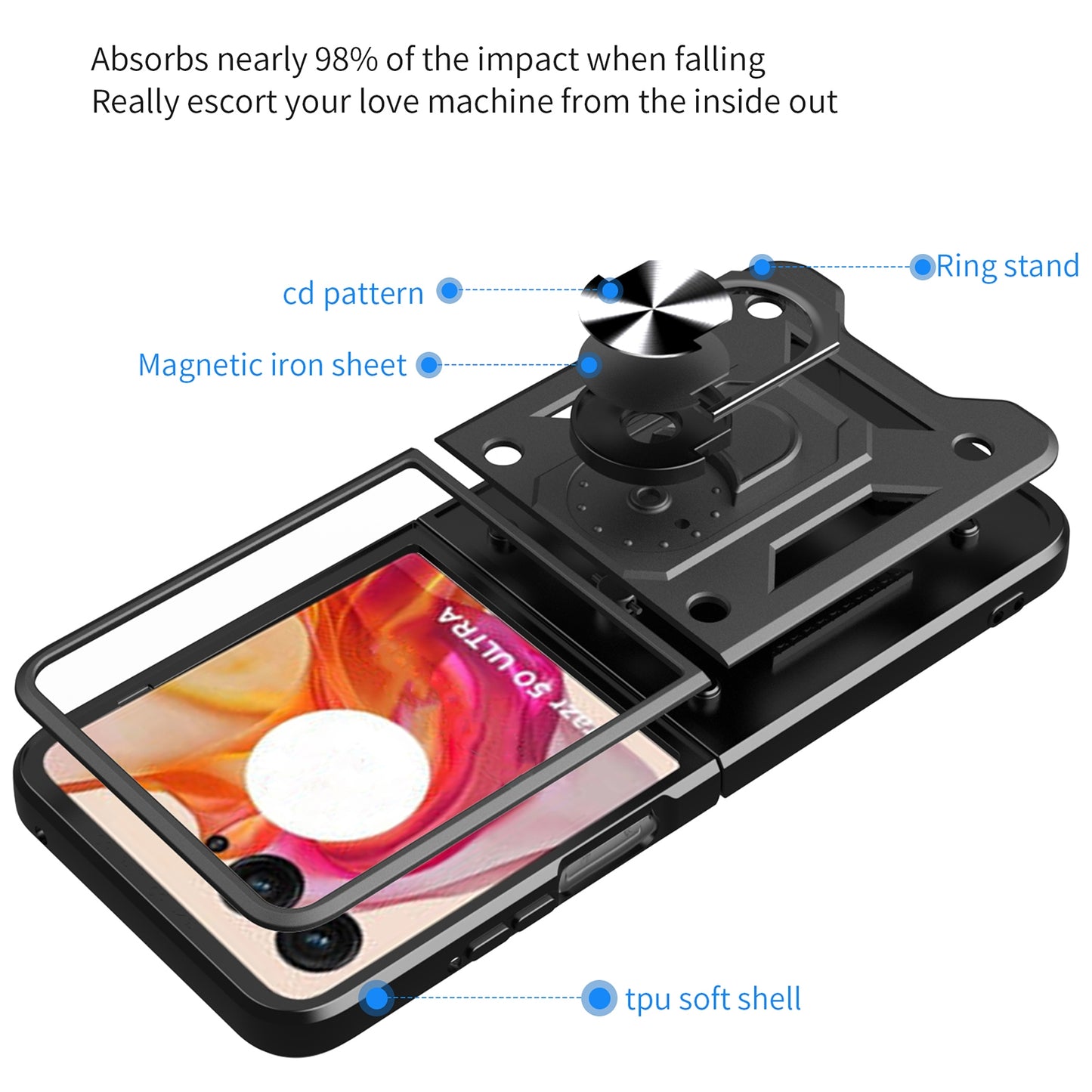 For Motorola Razr 50 Ultra Armor Ring Holder TPU Hybrid PC Phone Case(Blue)