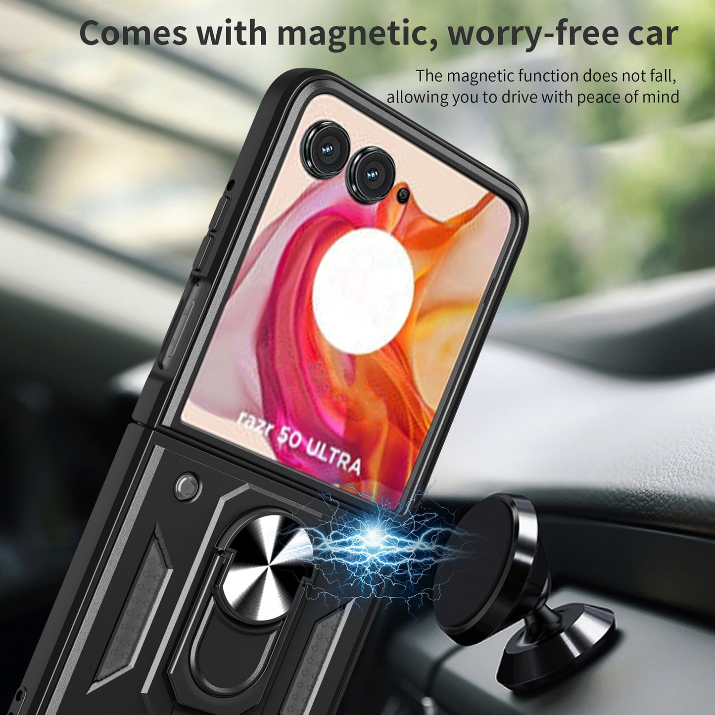 For Motorola Razr 50 Ultra Armor Ring Holder TPU Hybrid PC Phone Case(Silver)