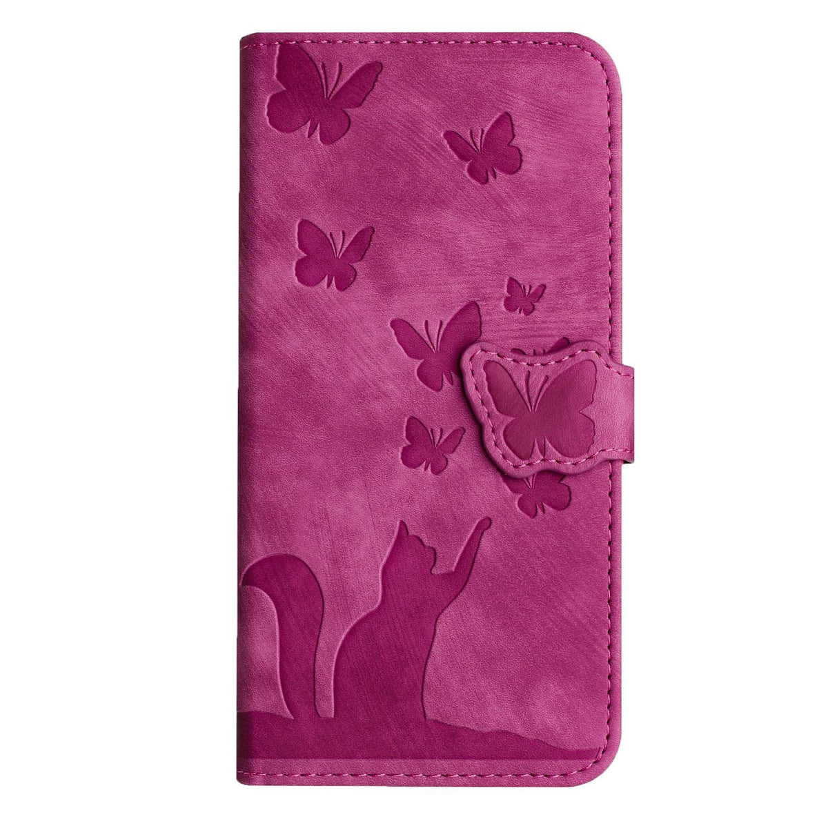Compatible with iPhone 18 Pro Max & 17 Pro Max Butterfly Cat Embossing Flip Leather Phone Case - Pink