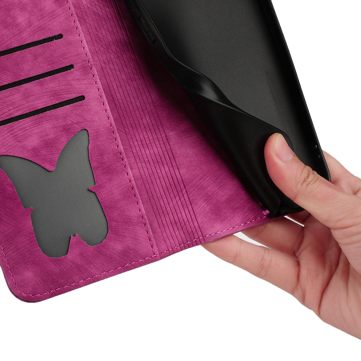 Compatible with iPhone 18 Pro Max & 17 Pro Max Butterfly Cat Embossing Flip Leather Phone Case - Pink