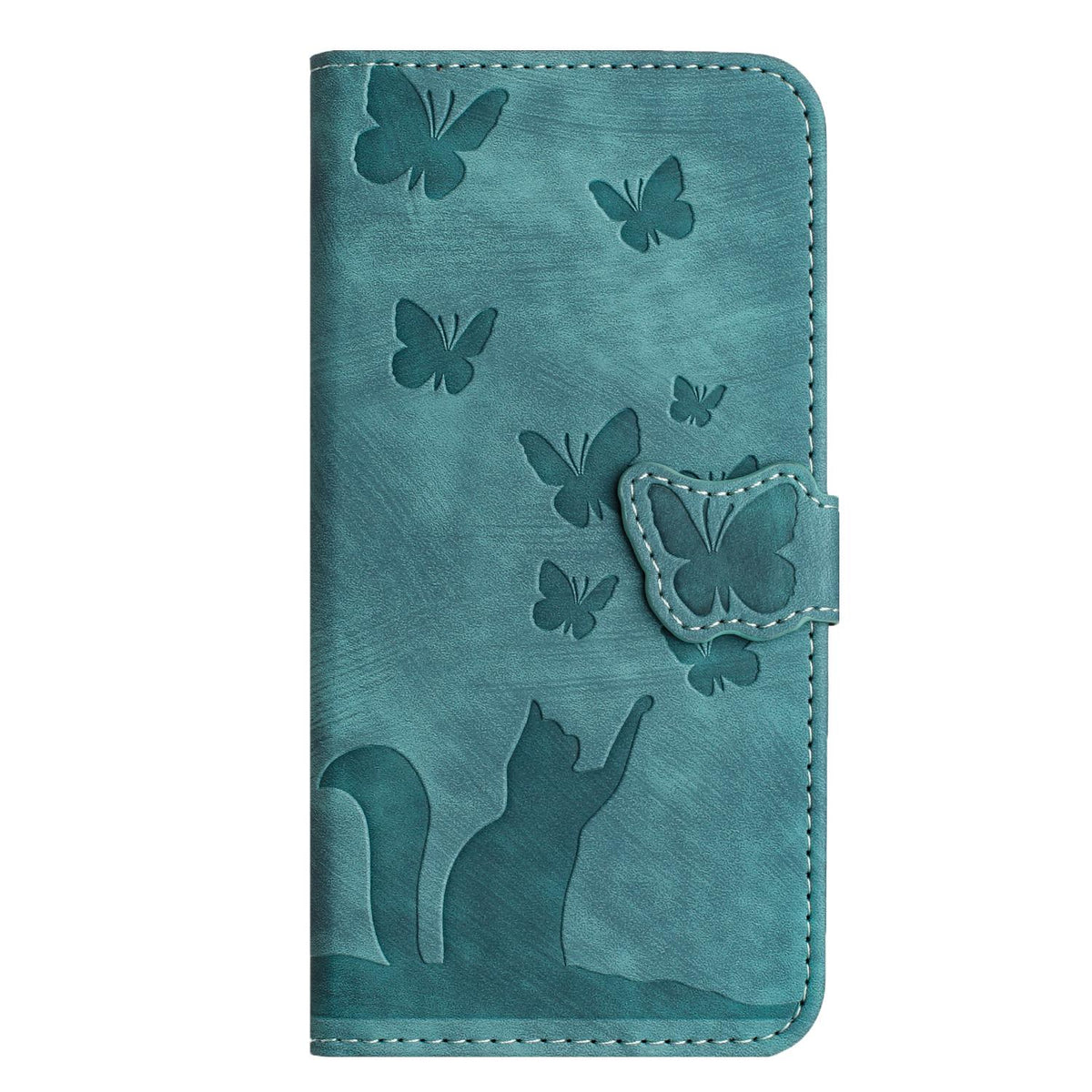 Compatible with iPhone 18 Pro Max & 17 Pro Max Butterfly Cat Embossing Flip Leather Phone Case - Wathet