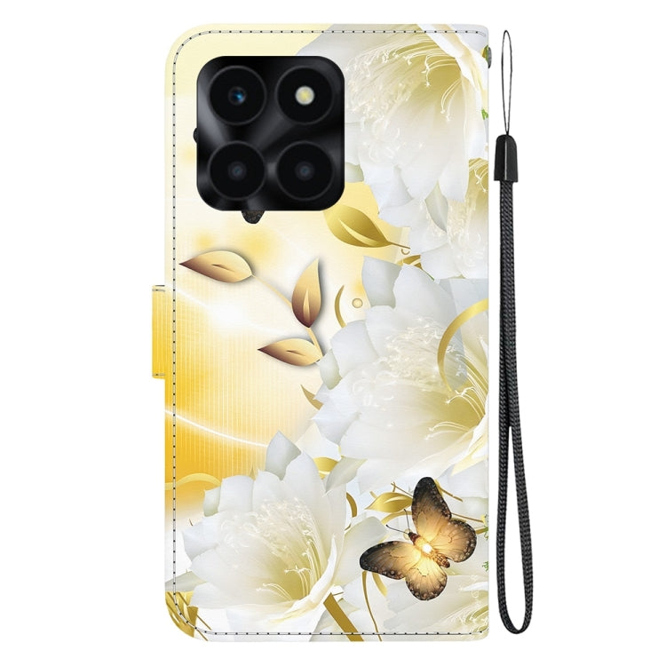 For Honor X6a Crystal Texture Colored Drawing Leather Phone Case(Gold Butterfly Epiphyllum)