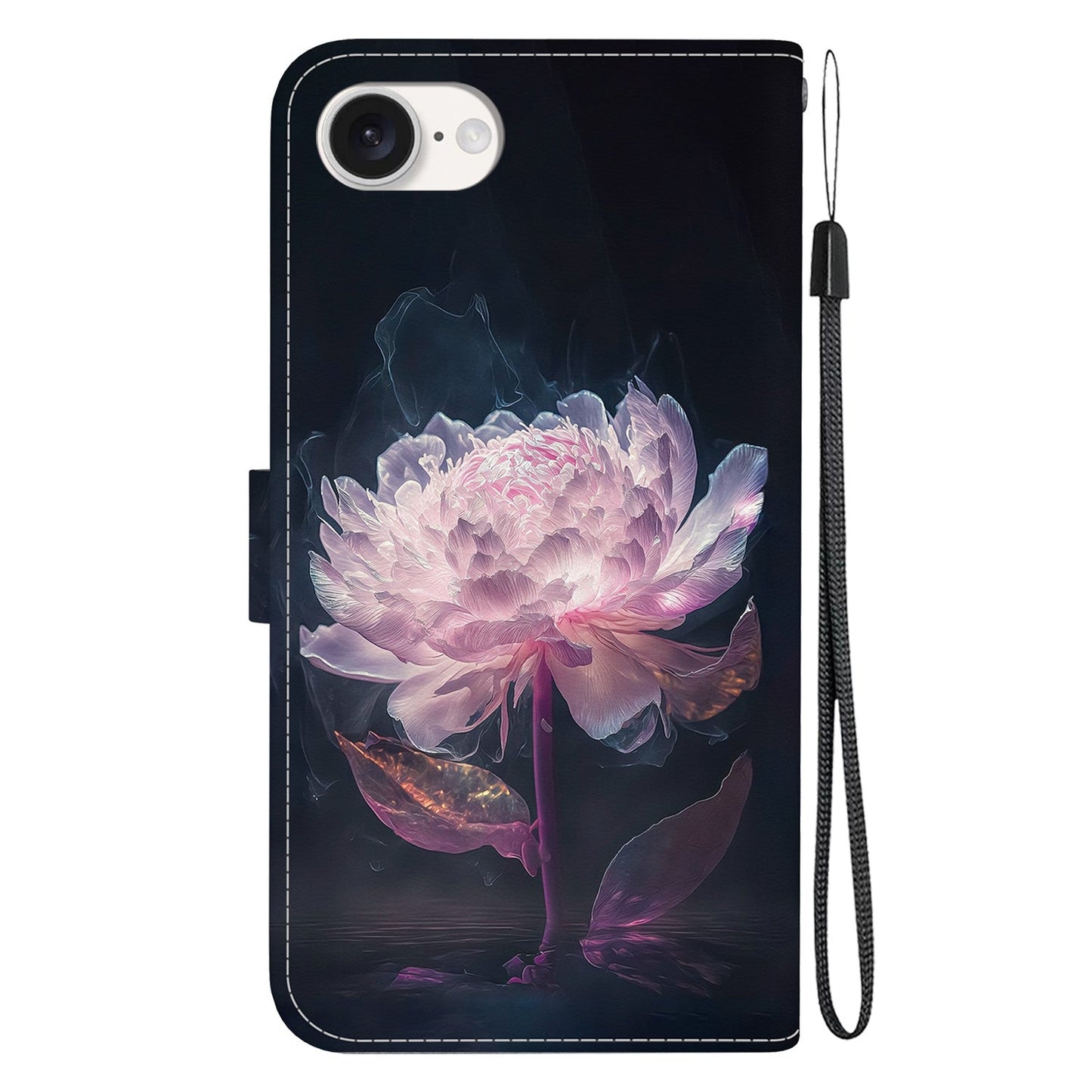For iPhone 16e Crystal Texture Colored Drawing Leather Phone Case(Purple Peony)
