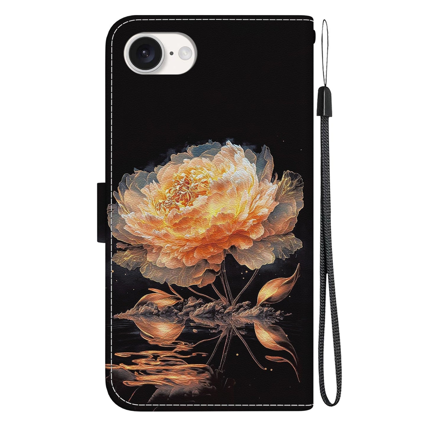 For iPhone 16e Crystal Texture Colored Drawing Leather Phone Case(Gold Peony)