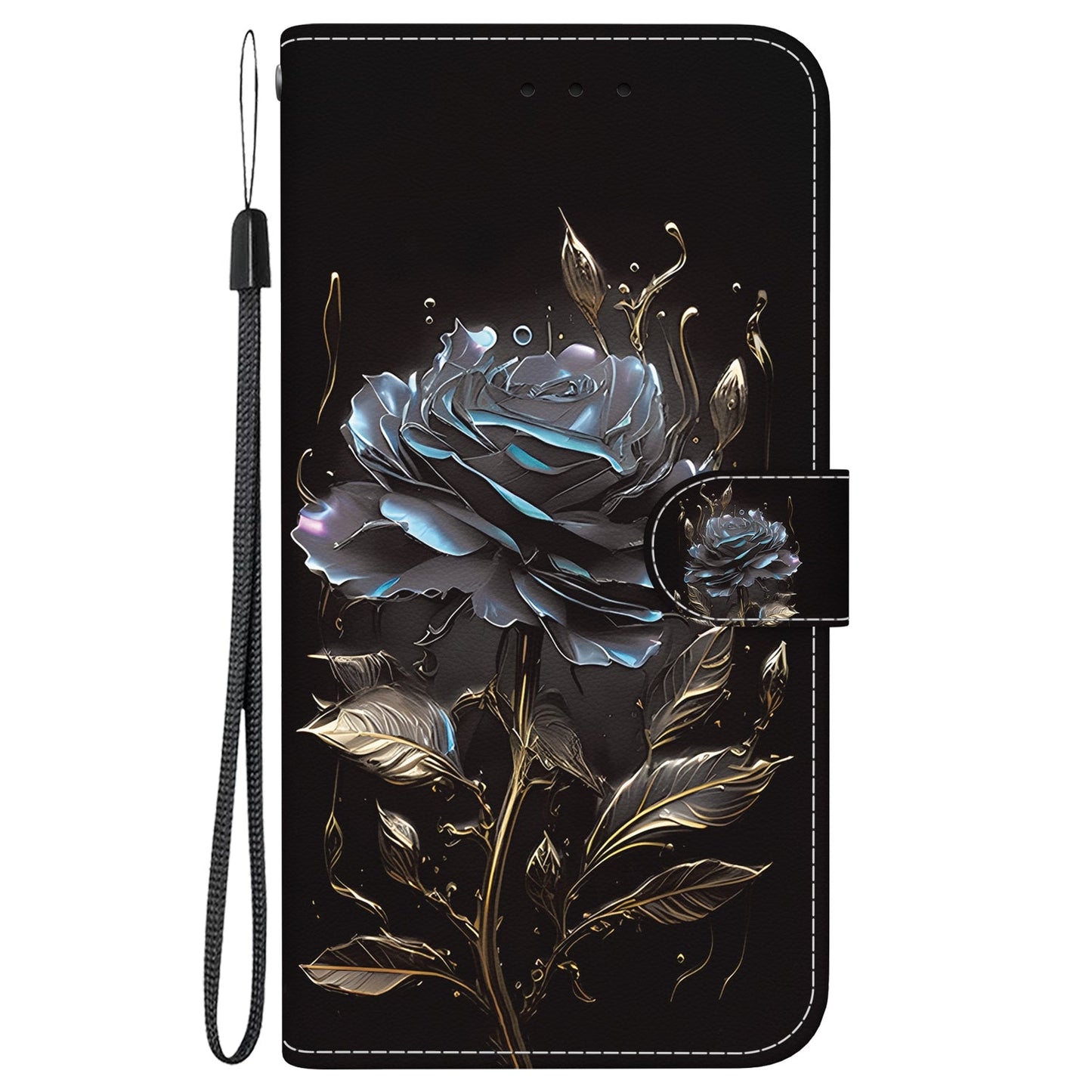 For iPhone 16e Crystal Texture Colored Drawing Leather Phone Case(Black Rose)