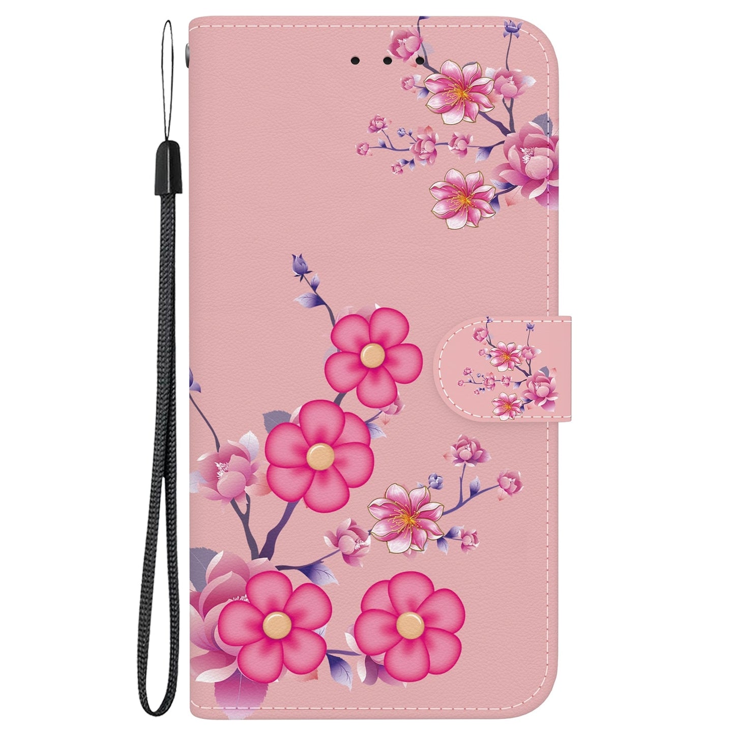 For iPhone 16e Crystal Texture Colored Drawing Leather Phone Case(Cherry Blossoms)