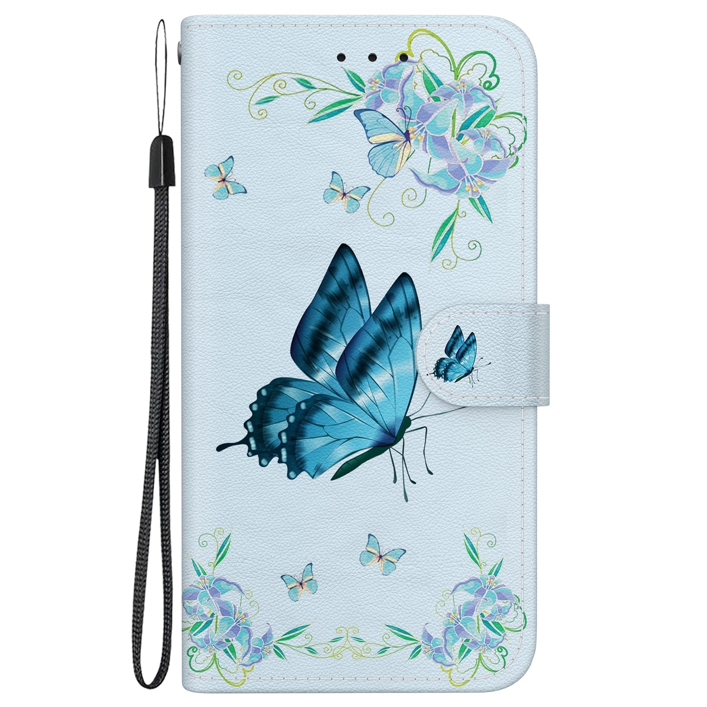 For iPhone 16e Crystal Texture Colored Drawing Leather Phone Case(Blue Pansies)