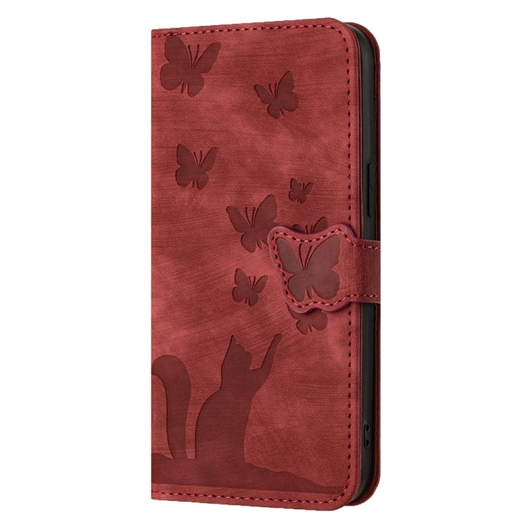 For Samsung Galaxy S24 5G Butterfly Cat Embossing Flip Leather Phone Case(Red)